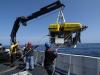 The ROV Hercules with Kraft Predator arm being launched over the side of the NOAA research vessel Ronald Brown.